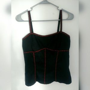 🎃 Vintage black and red ribbon satin corset top